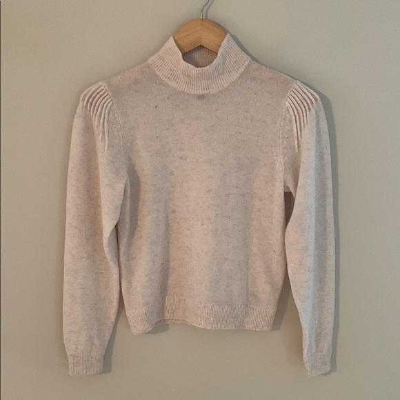 Aqua Cashmere Puff Sleeve Mock Neck Sweater Cream Cowl Turtlenecks - Main Image